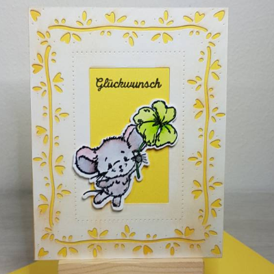 Einfach nur Glückwunsch. Glückwunschkarte mit Mäuschen und Kleeblatt, inkl.Umschlag