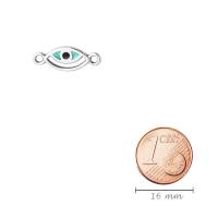 Zamak-Verbinder Evil Eye antik silber 13x7mm 999° versilbert mit Emaille in Türkis/Schwarz Bild 2