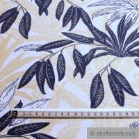 Stoff Baumwolle Köper ecru Palmblätter marine Blattwerk 180 cm breit Bild 3
