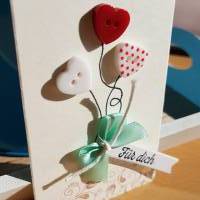 Herzenswärme in Knopfform: Für dich: Eine handgemachte kleine Karte mit Knöpfen und Schleife Bild 3