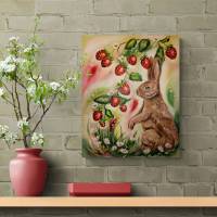 Acrylgemälde HASE MIT ERDBEEREN - gemalter Hase mit Erdbeeren auf Leinwand 40cmx50cm vonChristiane Schwarz Bild 2