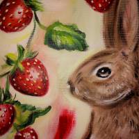 Acrylgemälde HASE MIT ERDBEEREN - gemalter Hase mit Erdbeeren auf Leinwand 40cmx50cm vonChristiane Schwarz Bild 4