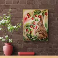 Acrylgemälde HASE MIT ERDBEEREN - gemalter Hase mit Erdbeeren auf Leinwand 40cmx50cm vonChristiane Schwarz Bild 6