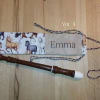Flötentasche mit Namen - Pferde braun  (mit optionalen Zubehörfach / Fütterung / Halsband) Bild 3
