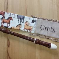 Flötentasche mit Namen - Pferde braun  (mit optionalen Zubehörfach / Fütterung / Halsband) Bild 4