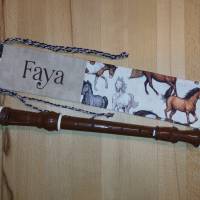 Flötentasche mit Namen - Pferde braun  (mit optionalen Zubehörfach / Fütterung / Halsband) Bild 6