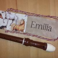 Flötentasche mit Namen - Pferde braun  (mit optionalen Zubehörfach / Fütterung / Halsband) Bild 7