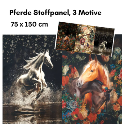 Pferde Stoff Panel von Stenzo, French Terry Panel, 75x150 cm