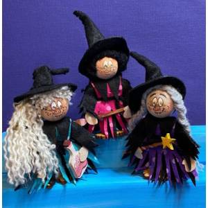 DIY Filz Hexen auch geeignet für Erwachsene und Kinder mit handicap Hexen zum Hinstellen, 3er Set pink - lila - türkis , Bild 1