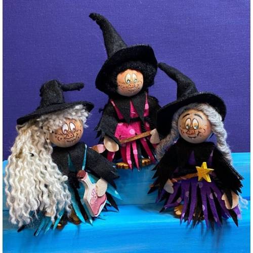 DIY Filz Hexen auch geeignet für Erwachsene und Kinder mit handicap Hexen zum Hinstellen, 3er Set pink - lila - türkis ,