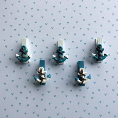 5 Motivklammern mit Anker, Miniklammer maritim als Deko für Geschenke und vieles mehr,4,5 cm