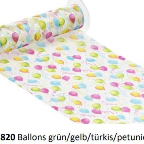 Tischband Einschulung Schulanfang Meterware Luftballons Geburtstag grün/gelb/türkis/petunie oder