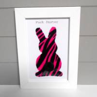 Bild  Pink Zebra Hase  mit Puschel * Fuck Easter * 10 x 15 cm Bild 1