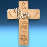Holzkreuz zur Taufe, Geschenk, personalisiert nach Wunsch, Engelmotiv Mädchen, zwei Größen zur Wahl Bild 1