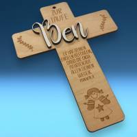 Holzkreuz zur Taufe, Geschenk, personalisiert nach Wunsch, Engelmotiv Mädchen, zwei Größen zur Wahl Bild 2