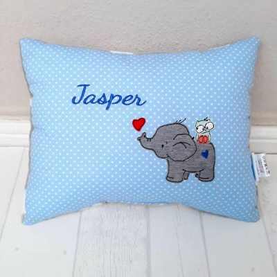 Geschenk zur Geburt personalisiert, Geschenk zur Taufe, Namenskissen, Erinnerungskissen, Dekokissen, Elefant