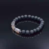 Herren Armband aus Edelsteinen Sonnenstein Onyx und Hämatit, Elastisches Armband, 8 mm Bild 3