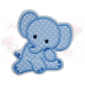 Elefant, gestickter Aufnäher zum aufbügeln, Applikation Bügelbild, blau pünktchenstoff Bild 1