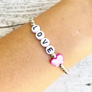 Buchstabenarmband Schmetterling Pink Namensarmband personalisiert Silber Geschenkidee Mächen Kinder Kids Rosa Bild 2