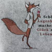 bestickte Kosmetiktasche hell - Fuchs mit Wein + Spruch Bild 2