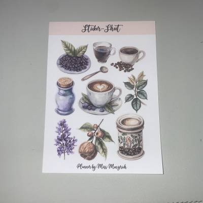 Sticker-Sheet Coffee Kaffee  Aufkleber Watercolor Bulletjournal Journal Notebook Planer Budgetplaner Planer Junk Journal