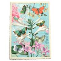 Nostalgie Postkarte Schmetterlinge Blumen Grußkarte Glitter Bild 1