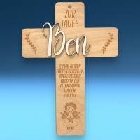 Holzkreuz zur Taufe, Geschenk, personalisiert nach Wunsch, Engelmotiv Junge, zwei Größen zur Wahl Bild 1