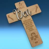 Holzkreuz zur Taufe, Geschenk, personalisiert nach Wunsch, Engelmotiv Junge, zwei Größen zur Wahl Bild 2