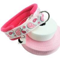 Hundehalsband Paisley pink 35 cm mit Zugstopp Halsband mit Zugstopp rosa pink Fleecepolsterung Bild 1