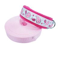 Hundehalsband Paisley pink 35 cm mit Zugstopp Halsband mit Zugstopp rosa pink Fleecepolsterung Bild 2