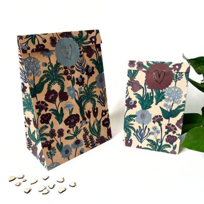 Blockbodenbeutel mit Blumen 5-50 Stück 12x7x19 cm kleine Papiertaschen sommerlich blumenmuster geschenk-verpackung