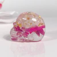Schädel Bergkristall, 999er Feinsilber, 24 Karat Blattgold, Synthetischer Unicorn Opal mit Blüten in Resin / Epoxid Bild 7