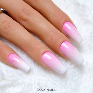 Press on Nails Babyboomer Gel Nägel - Pink Rosa Weiß Ombre Farbverlauf Fake - Fingernägel zum Aufkleben Bild 1