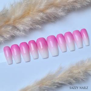 Press on Nails Babyboomer Gel Nägel - Pink Rosa Weiß Ombre Farbverlauf Fake - Fingernägel zum Aufkleben Bild 2