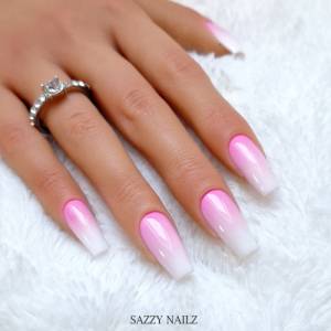 Press on Nails Babyboomer Gel Nägel - Pink Rosa Weiß Ombre Farbverlauf Fake - Fingernägel zum Aufkleben Bild 3
