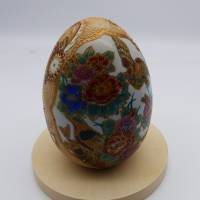 Cloisonne Ei, beige gold bunt, Vögel, Blumen, 14, 5 cm hoch, Umfang 32 cm, Osterdeko floral, Vintage Bild 4