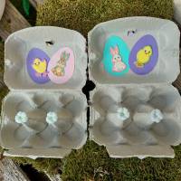 2 dekorierte Eierkartons zum Ostergeschenk verpacken rosa blau pastell Bild 3