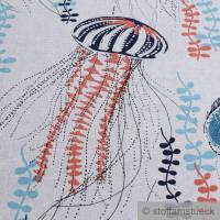 Stoff Baumwolle Polyester Rips natur Qualle maritim Meerestiere Leinenoptik Bild 2