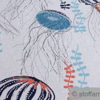 Stoff Baumwolle Polyester Rips natur Qualle maritim Meerestiere Leinenoptik Bild 3