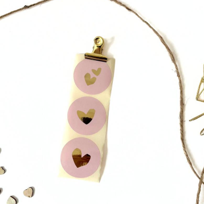 Aufkleber rund mit Herz ROSA Sticker Geschenkaufkleber 5cm Goldeffekt abstrakte Deko gold hochzeitsdeko geschenk
