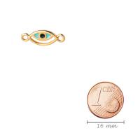 Zamak-Verbinder Evil Eye gold 13x7mm 24K vergoldet mit Emaille in Türkis/Schwarz Bild 2
