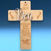 Holzkreuz zur Taufe, Geschenk, personalisiert nach Wunsch, zwei Größen zur Wahl Bild 1