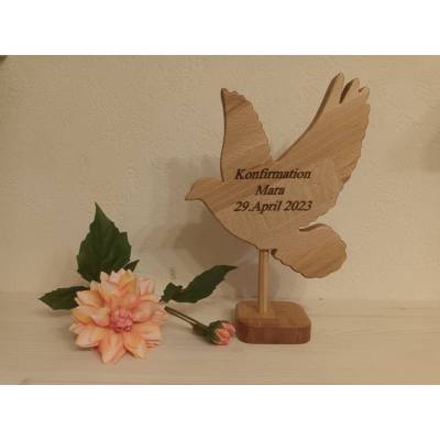Taube aus Holz * personalisiertes Geschenk * Buche * Konfirmation * Kommunion * Hochzeit *