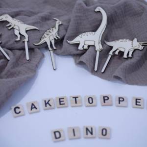 Dino Caketopper aus Pappelholz - Das Highlight auf ihrem Dinokuchen Bild 1