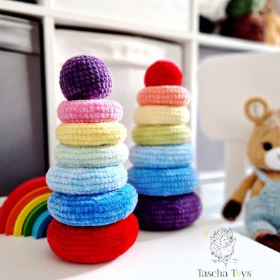 Geschenkidee Für Kinder: Handgefertigter Häkel-Stapelturm aus Wolle – Buntes Lernspielzeug & Geschenk für Kinder