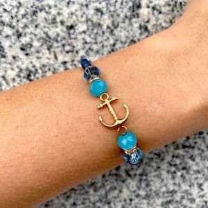 Armband Ankerarmband Anker Perlenarmband Hämatit blau Roségold Kristalle Glasschliffperlen Wunderblütenschön blaue Edels Bild 2