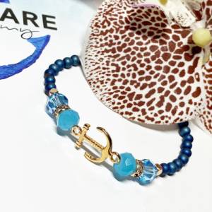 Armband Ankerarmband Anker Perlenarmband Hämatit blau Roségold Kristalle Glasschliffperlen Wunderblütenschön blaue Edels Bild 3