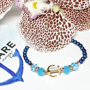 Armband Ankerarmband Anker Perlenarmband Hämatit blau Roségold Kristalle Glasschliffperlen Wunderblütenschön blaue Edels Bild 5