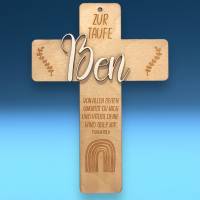 Holzkreuz zur Taufe, Geschenk, personalisiert nach Wunsch, zwei Größen zur Wahl Bild 1