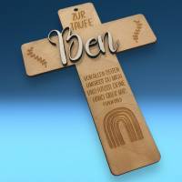 Holzkreuz zur Taufe, Geschenk, personalisiert nach Wunsch, zwei Größen zur Wahl Bild 2